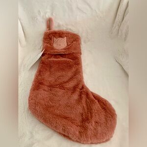 NWT Martha Stewart Faux Fur Pink Cat Face Design Pet Christmas Stocking 22"